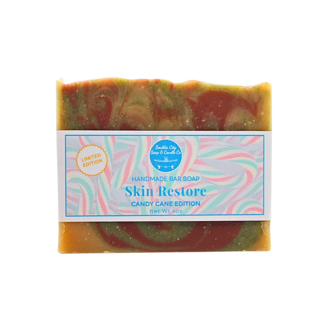 Natural Bar Soap | Skin Restore | Candy Cane | for Mature Skin | Cool Peppermint | Seasonal | Handmade | 4.0oz | Bouldercitysoap