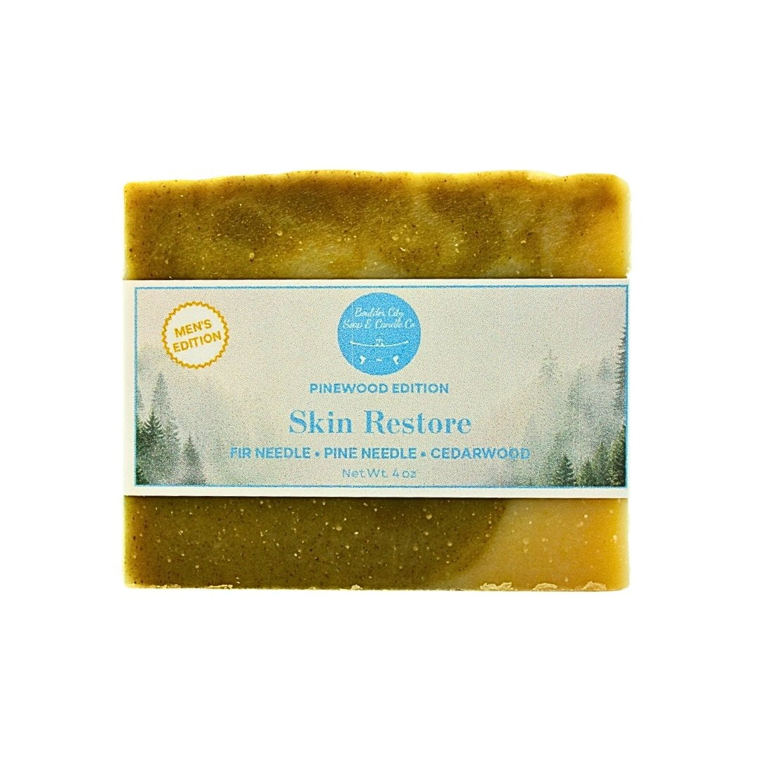 Natural Bar Soap | Skin Restore Pinewood | Men’s Woodsy Forest Scent | Mature Skin | Handmade | 4.0oz | Bouldercitysoap