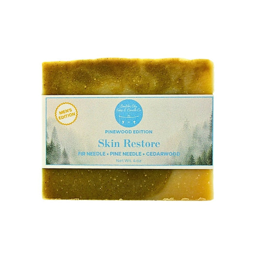 Natural Bar Soap | Skin Restore Pinewood | Men’s Woodsy Forest Scent | Mature Skin | Handmade | 4.0oz | Bouldercitysoap