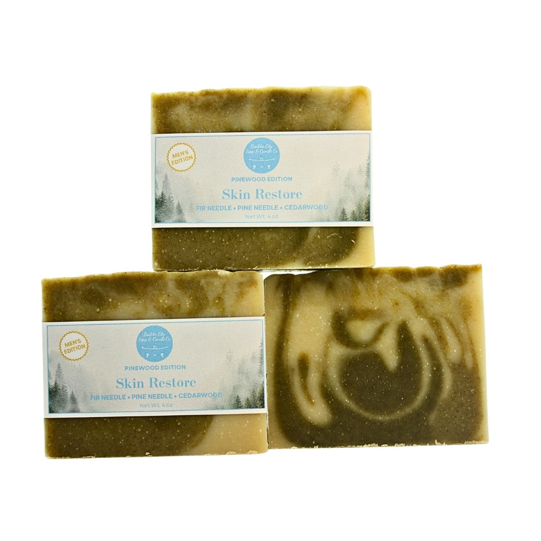 Natural Bar Soap | Skin Restore Pinewood | Men’s Woodsy Forest Scent | Mature Skin | Handmade | 4.0oz | Bouldercitysoap