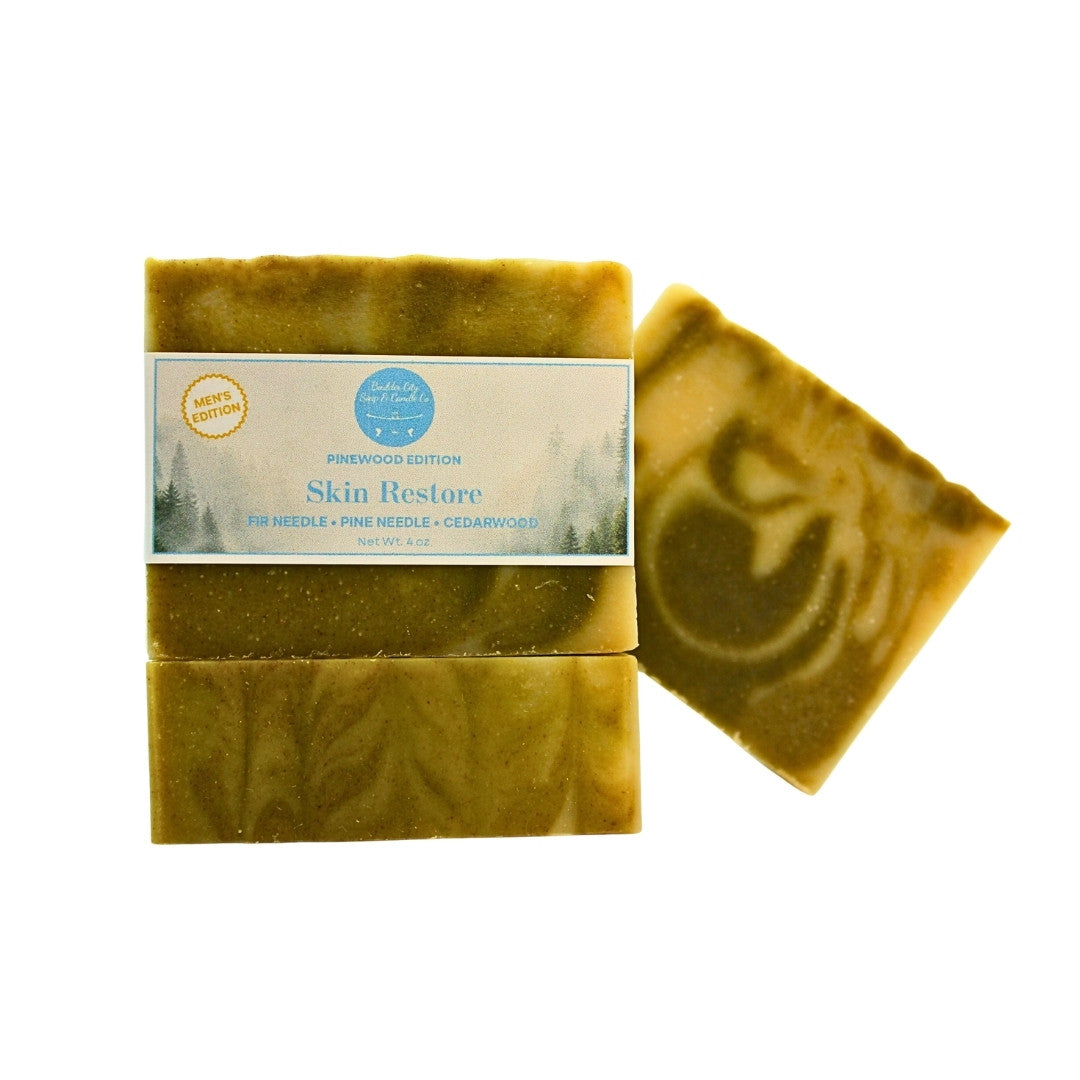 Natural Bar Soap | Skin Restore Pinewood | Men’s Woodsy Forest Scent | Mature Skin | Handmade | 4.0oz | Bouldercitysoap
