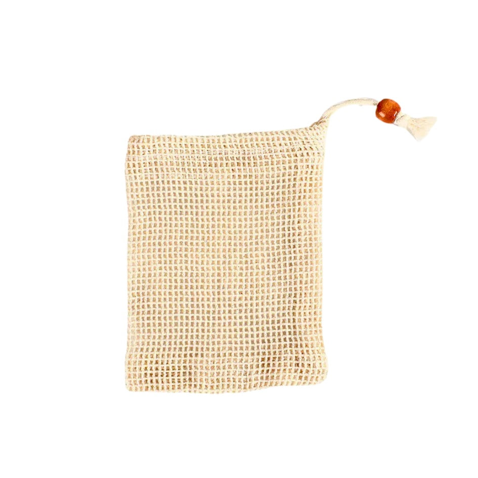Natural Cotton Soap Saver Bag | 100% Cotton | Drawstring | Coffee Wood Bead | Reusable | Bouldercitysoap  