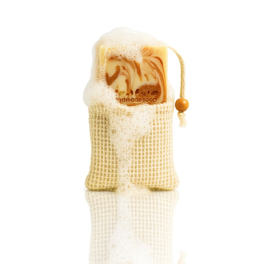 Natural Cotton Soap Saver Bag | 100% Cotton | Drawstring | Coffee Wood Bead | Reusable | Bouldercitysoap  