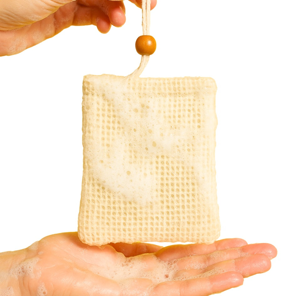 Natural Cotton Soap Saver Bag | 100% Cotton | Drawstring | Coffee Wood Bead | Reusable | Bouldercitysoap  