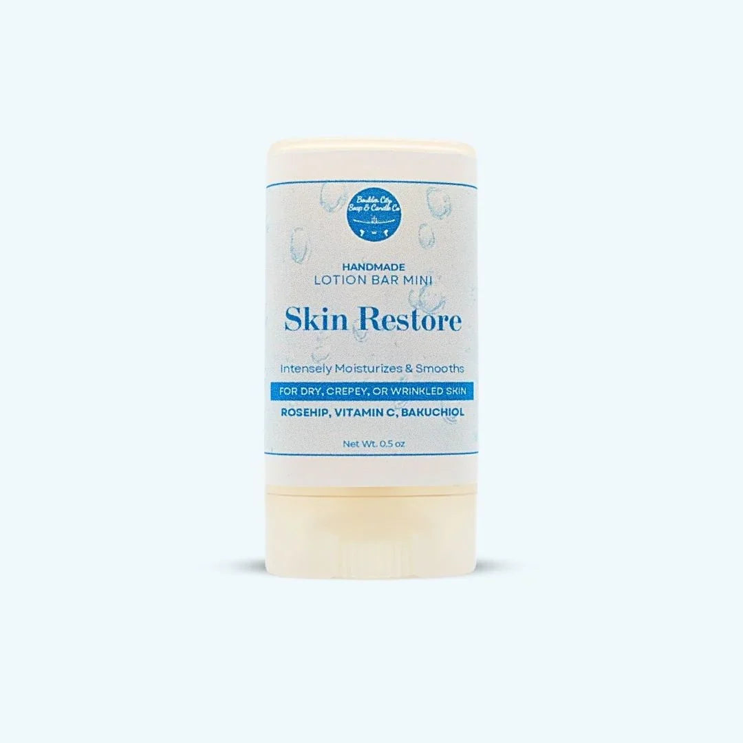 Skin Restore Lotion Bar Mini solid moisturizer for crepey, mature, and very dry skin.