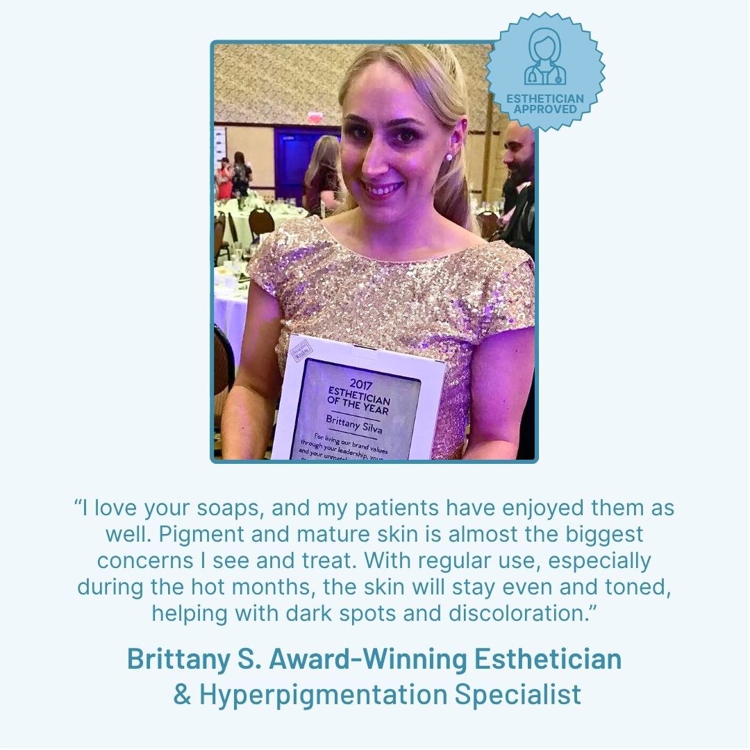 Award-winning Las Vegas esthetician Brittany Silva endorses Tone Restore brightening soap for dark spots and hyperpigmentation
