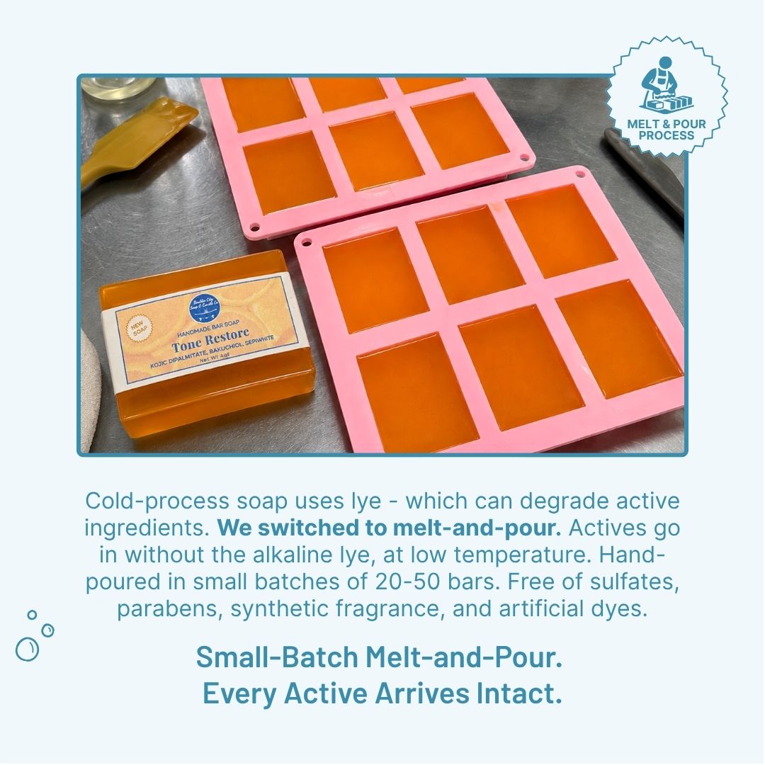 Tone Restore V.2 small-batch melt-and-pour brightening bar soap - sulfate free, paraben free, lye free formula