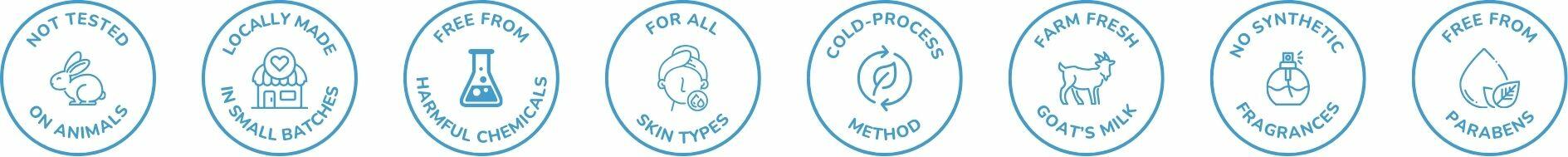 We keep it clean | LOCALLY CRAFTED | SULFATE  FREE | CRUELTY FREE | CHEMICAL FREE |FARM FRESH GOAT'S MILK | ALL SKIN TYPES COLD PROCESSED | NO SYNTHETIC FRAGRANCES