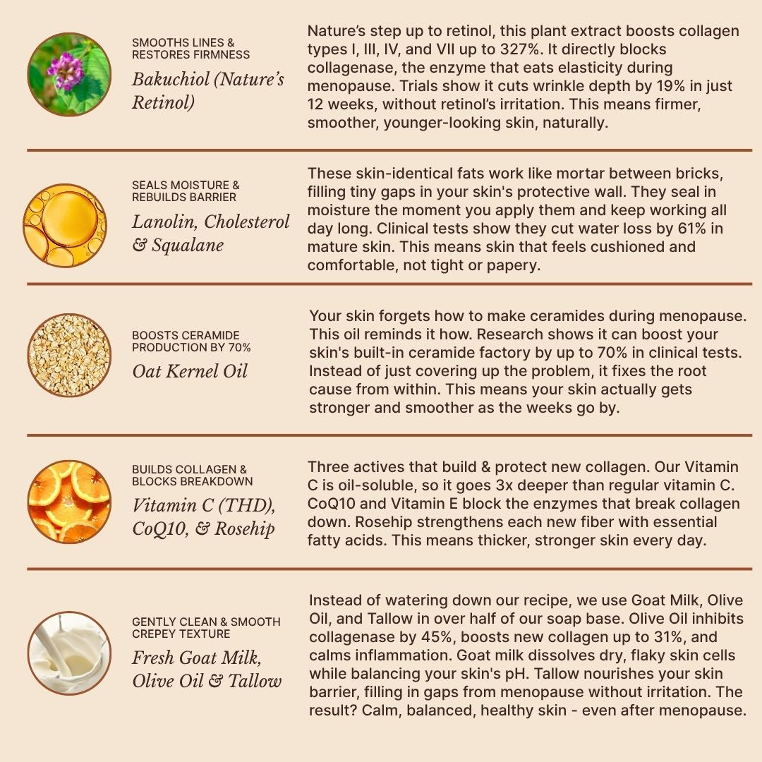 Ingredients | Skin Restore Autumn Pumpkin | Bakuchiol Vitamin C | Crepey Skin Soap | Bouldercitysoap