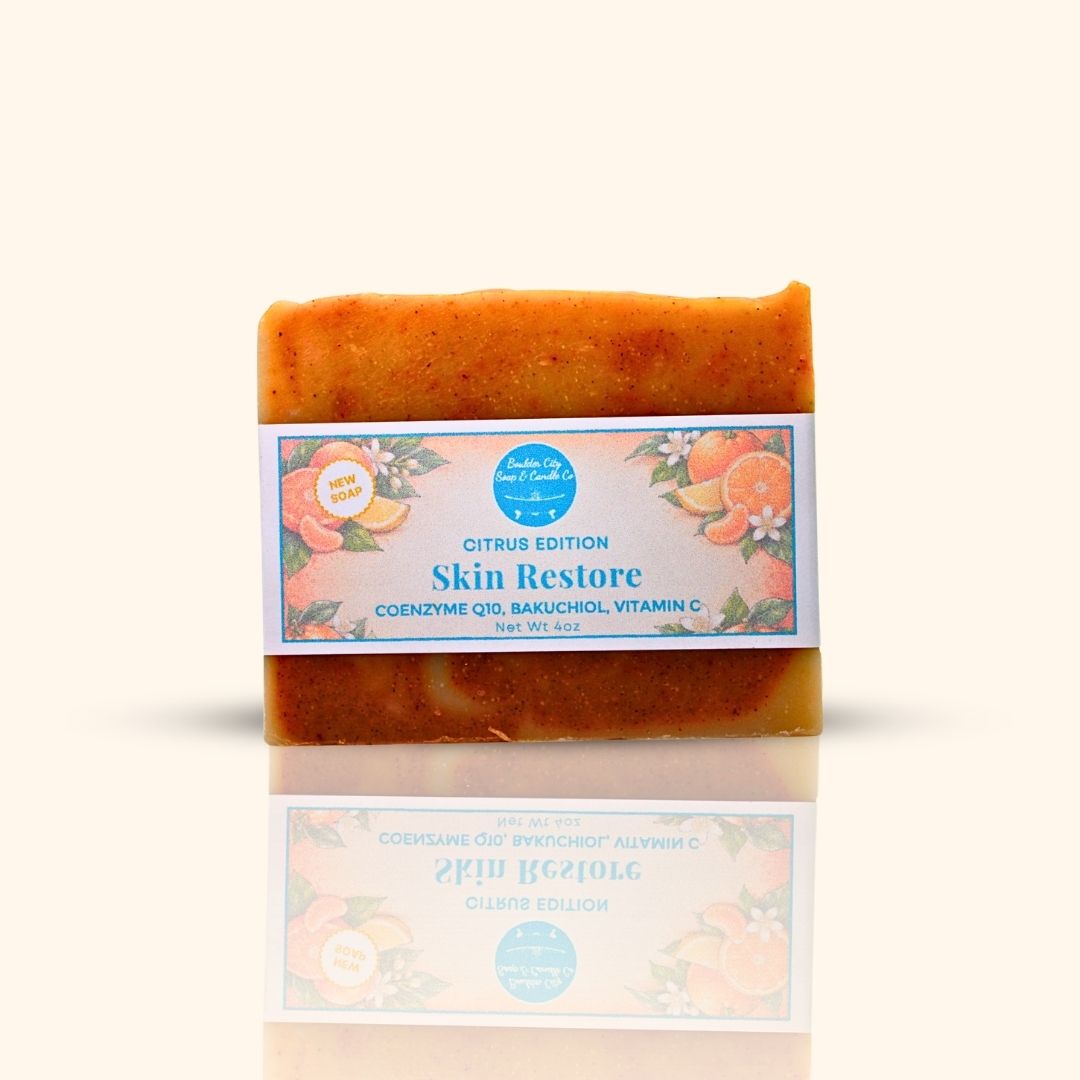 Natural Bar Soap | Skin Restore Citrus Edition | CoQ10 Bakuchiol Vitamin C | Handmade | 4.0oz | Bouldercitysoap